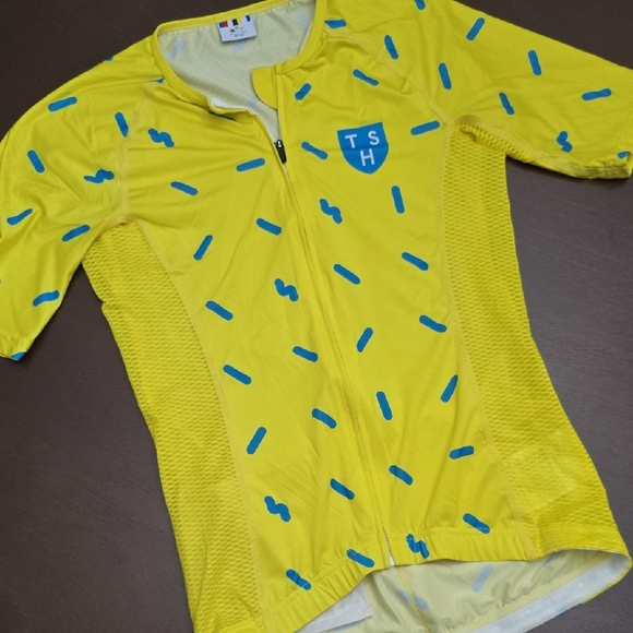 TSH Yellow and Blue Jersey Vibrant Pattern Zip Up Racing Cycling Shirt S - Picture 1 of 6